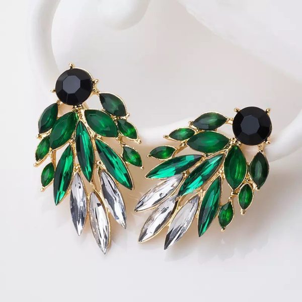 Crystal Green Leaf Studs