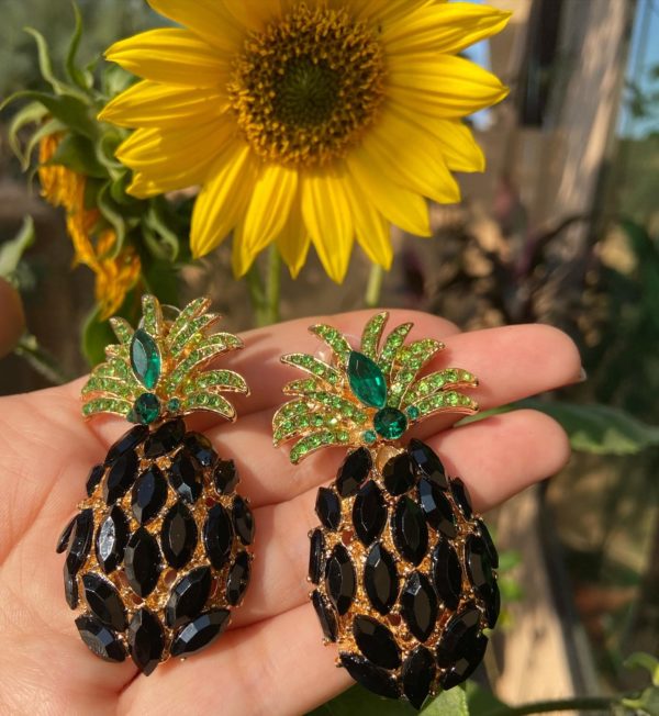 Pineapple Black Earrings